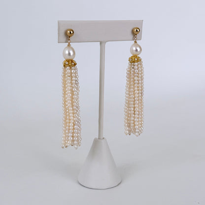 Seed Pearl & 14k Yellow Gold Bridal Tassel Earrings