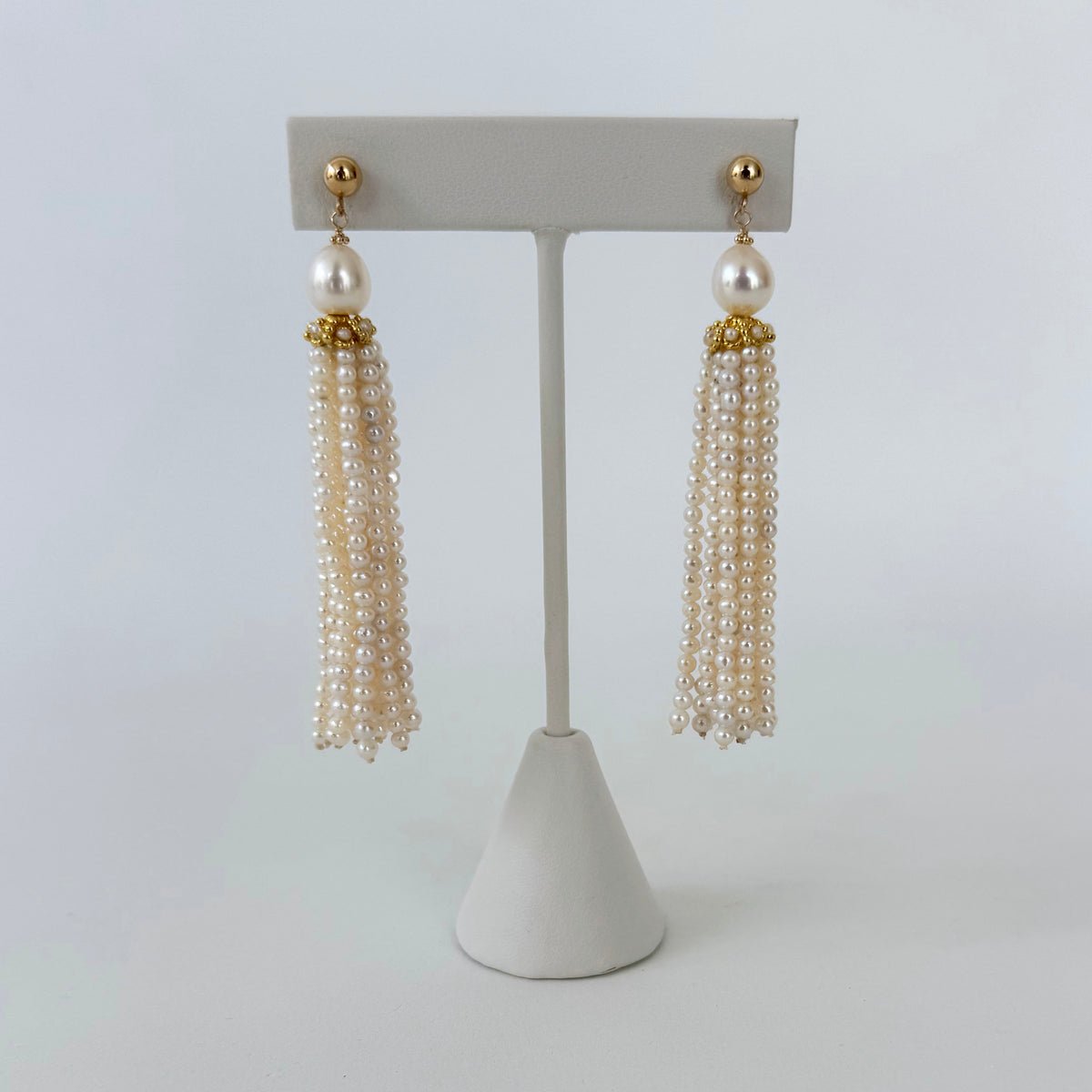 Seed Pearl & 14k Yellow Gold Bridal Tassel Earrings