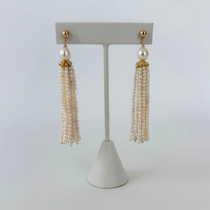 Seed Pearl & 14k Yellow Gold Bridal Tassel Earrings