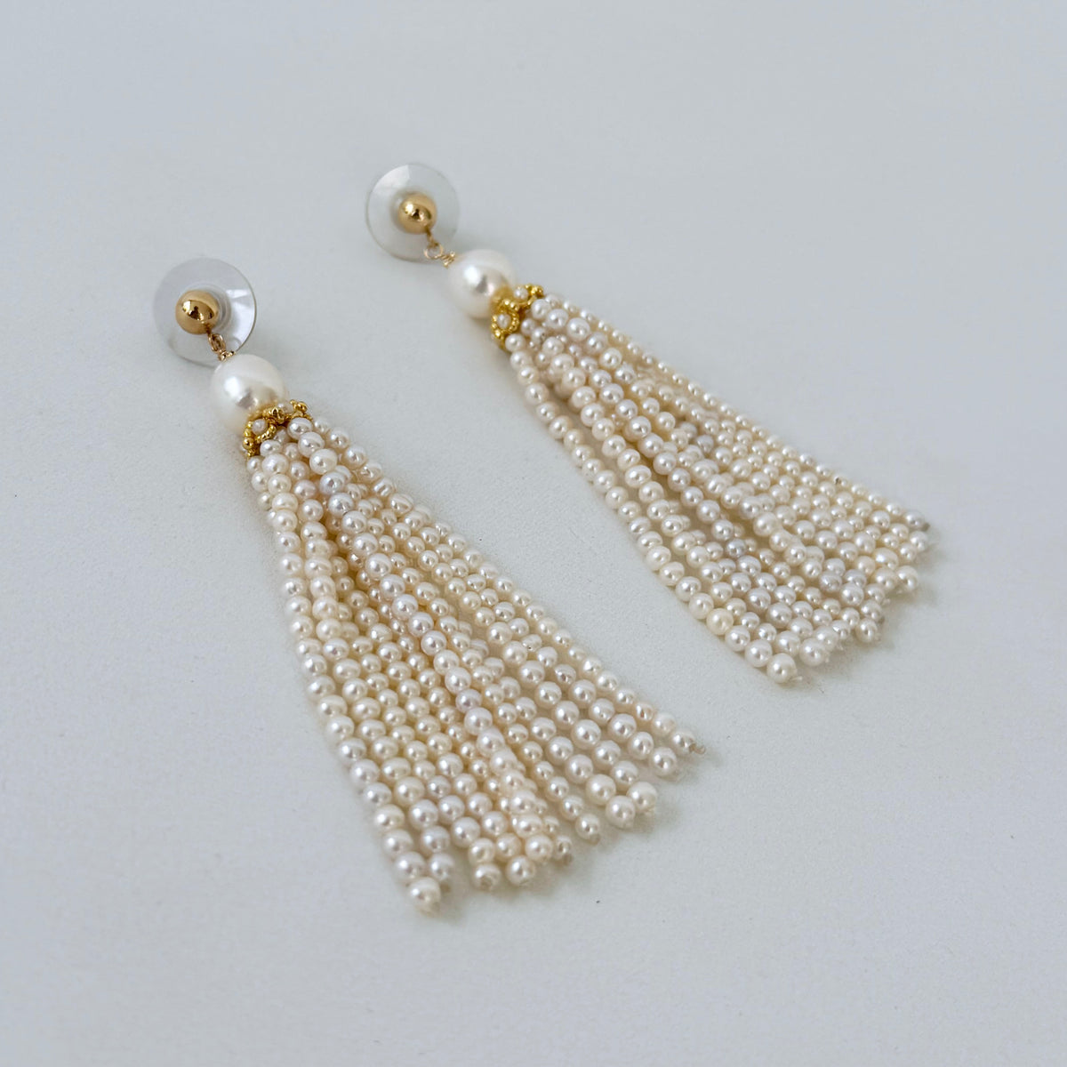 Seed Pearl & 14k Yellow Gold Bridal Tassel Earrings