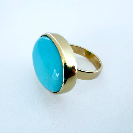 26 Carat Sleeping Beauty Turquoise Ring with Solid 14k Yellow Gold