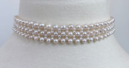 Pearl Lace Woven Choker with Rhodium Plated Silver