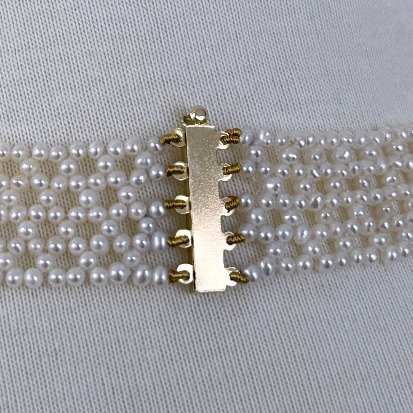 Seed Pearl Woven "V" Necklace with 14k