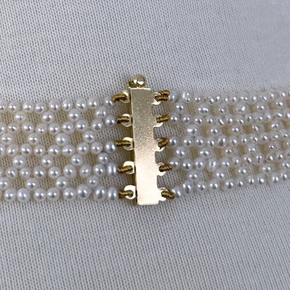 Seed Pearl Woven "V" Necklace with 14k