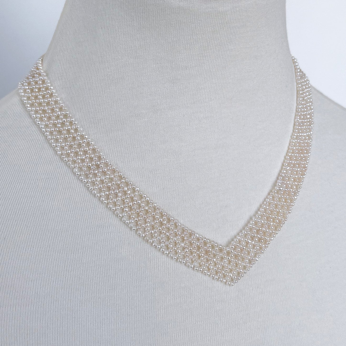 Seed Pearl Woven "V" Necklace with 14k