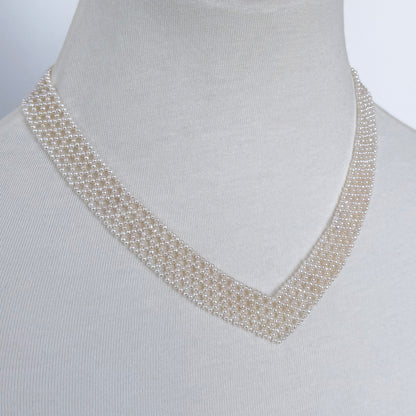 Seed Pearl Woven "V" Necklace with 14k