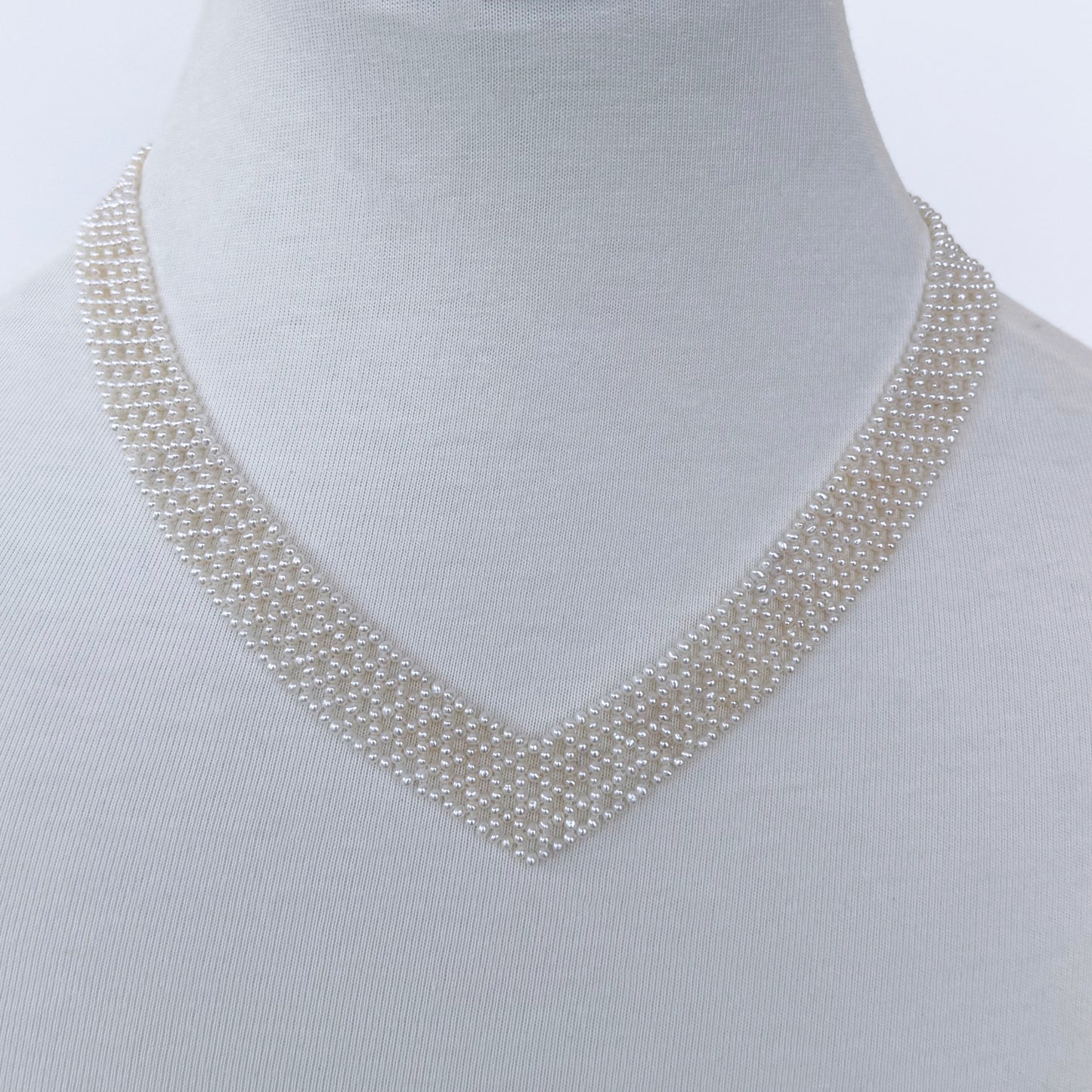 Seed Pearl Woven "V" Necklace with 14k