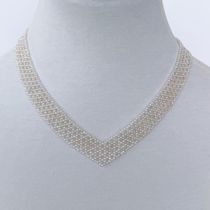 Seed Pearl Woven "V" Necklace with 14k
