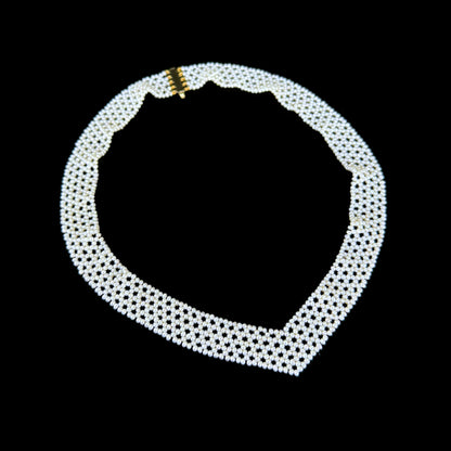 Seed Pearl Woven "V" Necklace with 14k