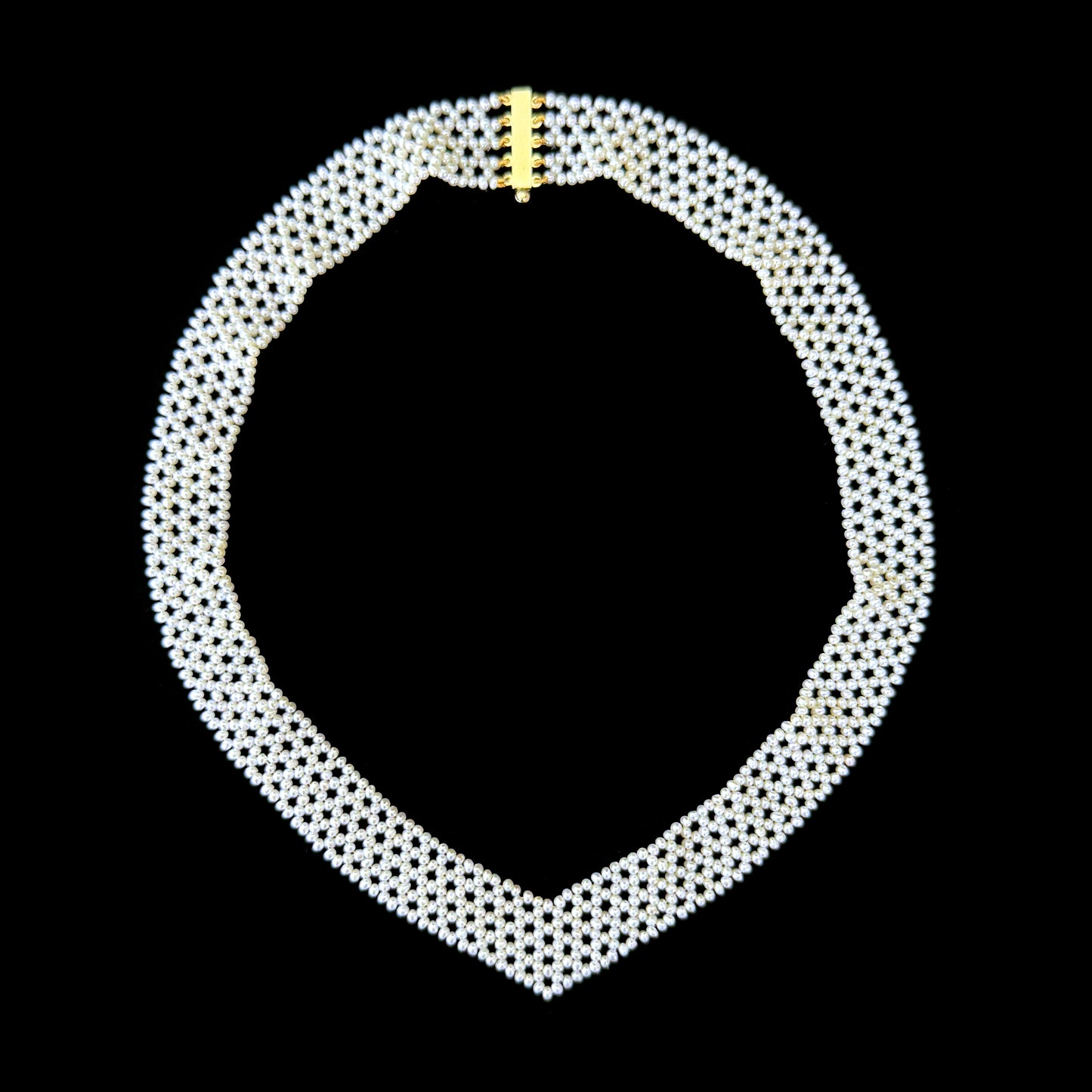Seed Pearl Woven "V" Necklace with 14k