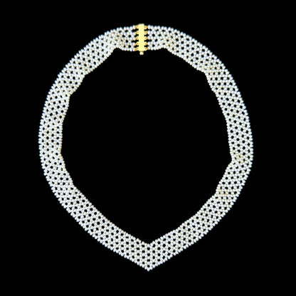 Seed Pearl Woven "V" Necklace with 14k