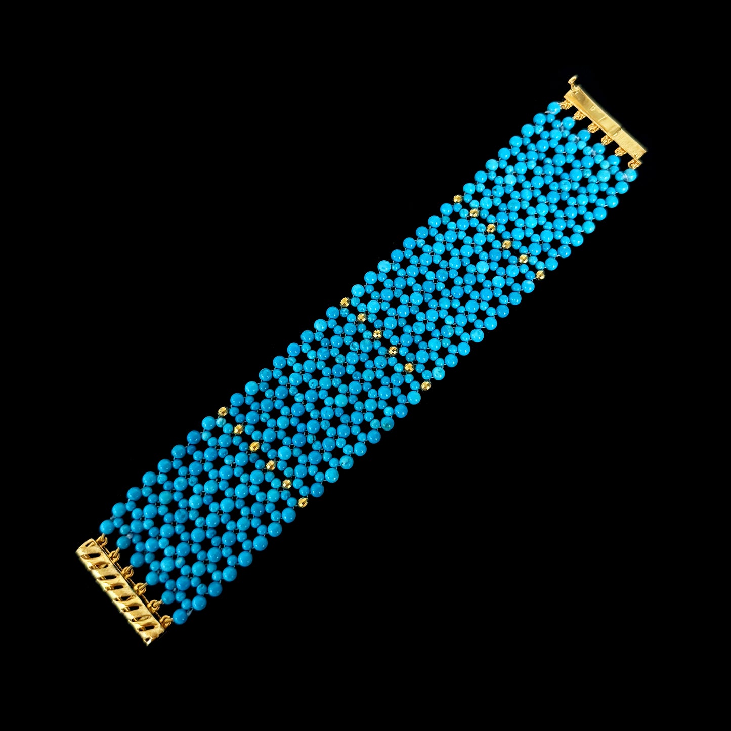 Turquoise & Faceted Gold Woven Bracelet