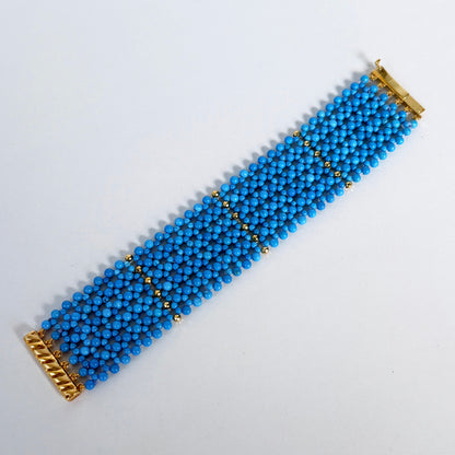 Turquoise & Faceted Gold Woven Bracelet