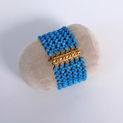 Turquoise & Faceted Gold Woven Bracelet