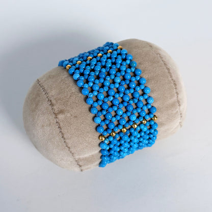 Turquoise & Faceted Gold Woven Bracelet