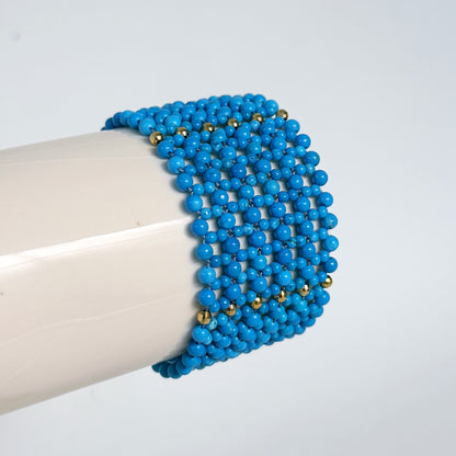 Turquoise & Faceted Gold Woven Bracelet