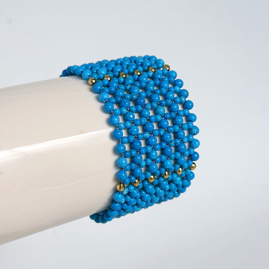 Turquoise & Faceted Gold Woven Bracelet