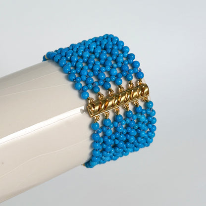 Turquoise & Faceted Gold Woven Bracelet