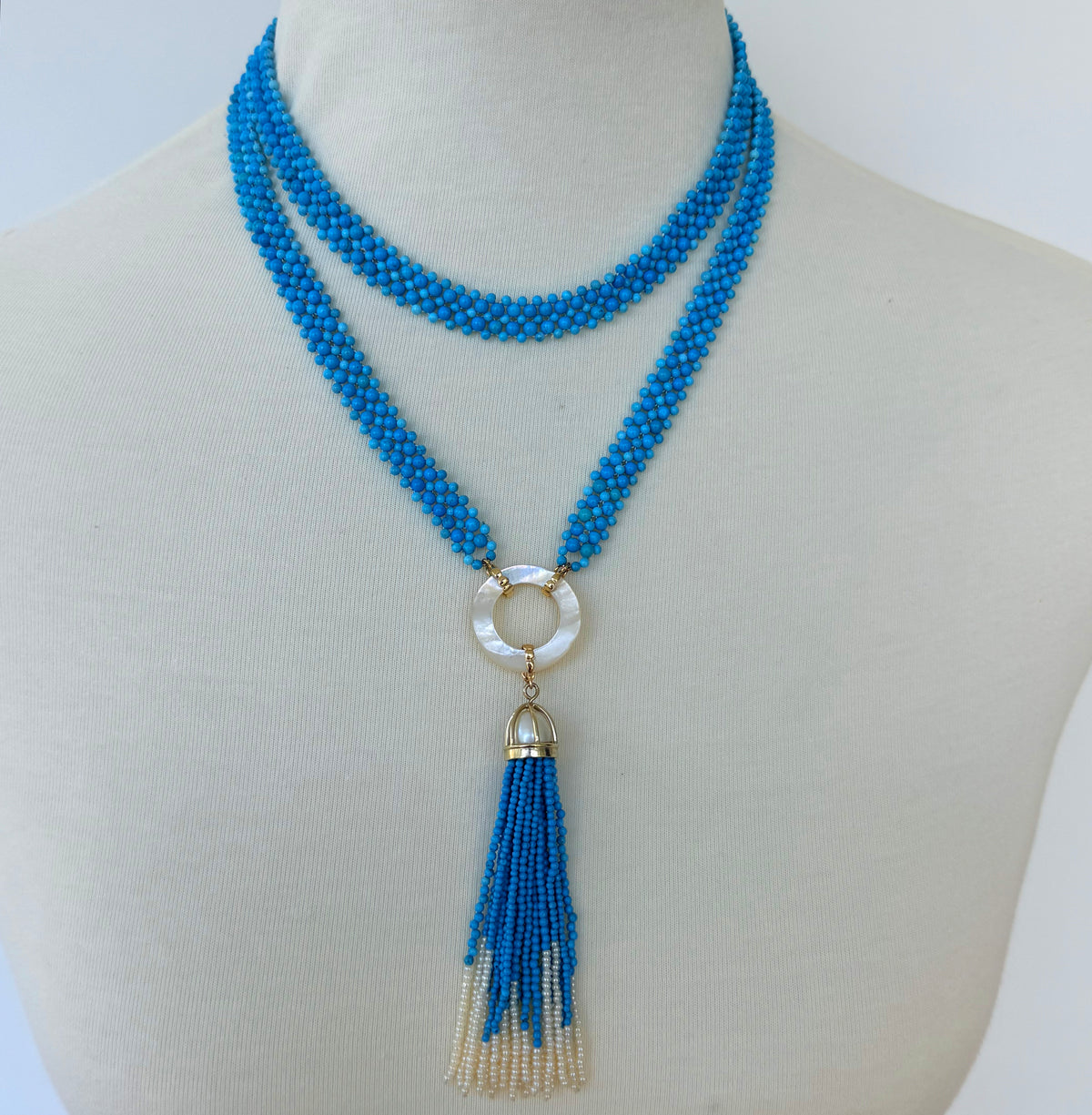 Turquoise, Pearl & Solid 14k Gold Sautoir