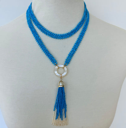 Turquoise, Pearl & Solid 14k Gold Sautoir
