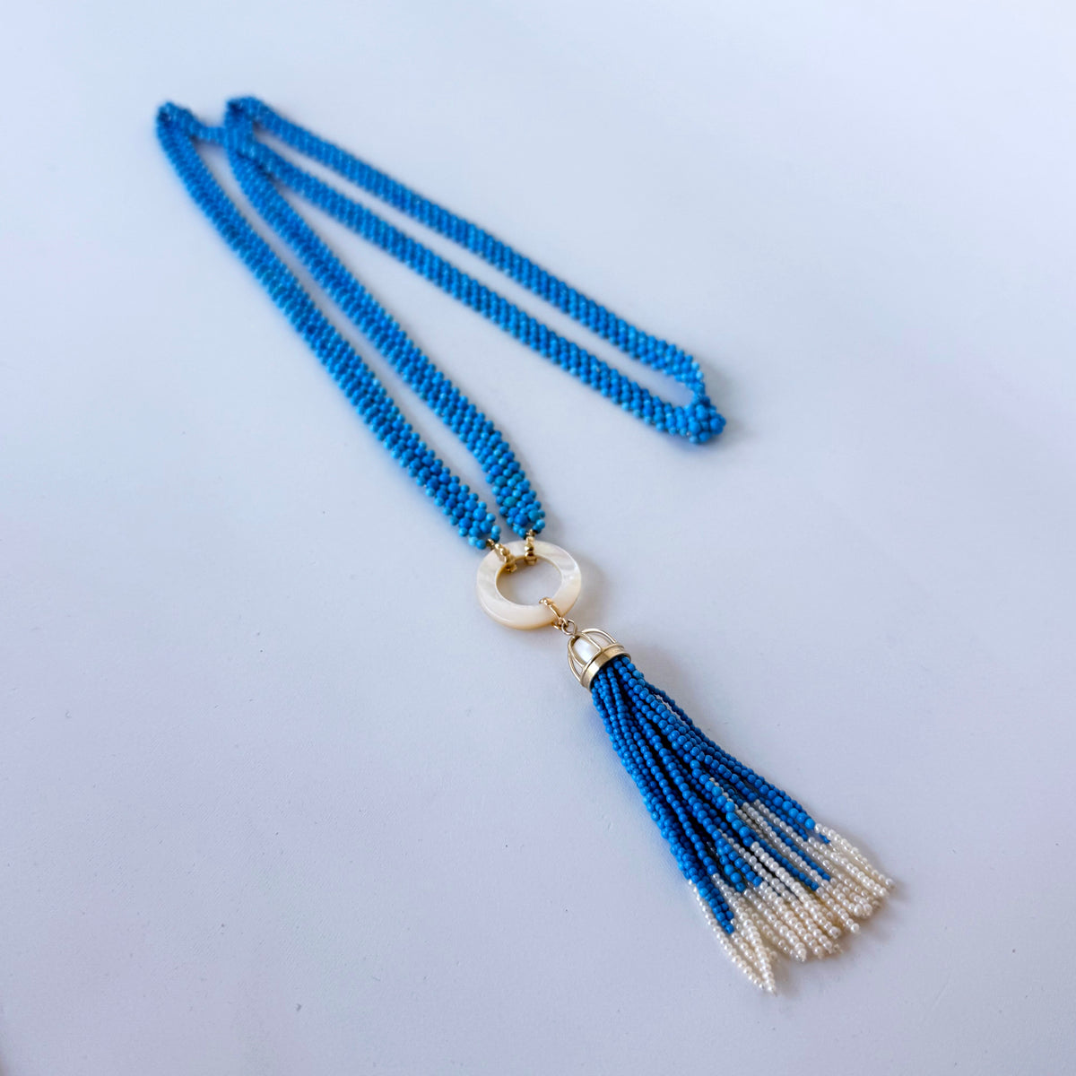 Turquoise, Pearl & Solid 14k Gold Sautoir