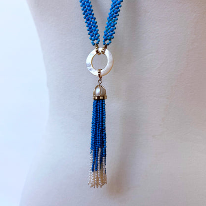 Turquoise, Pearl & Solid 14k Gold Sautoir
