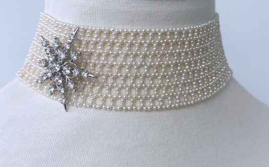 Seed Pearl Woven Choker with Silver Adjustable Clasp