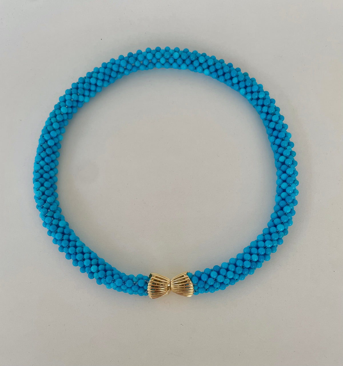 Turquoise Rope Necklace with 14k Yellow Gold