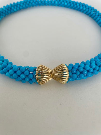 Turquoise Rope Necklace with 14k Yellow Gold
