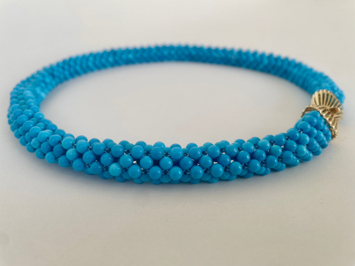 Turquoise Rope Necklace with 14k Yellow Gold