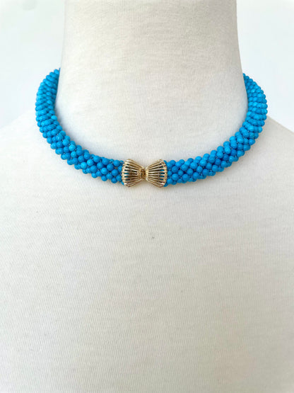 Turquoise Rope Necklace with 14k Yellow Gold