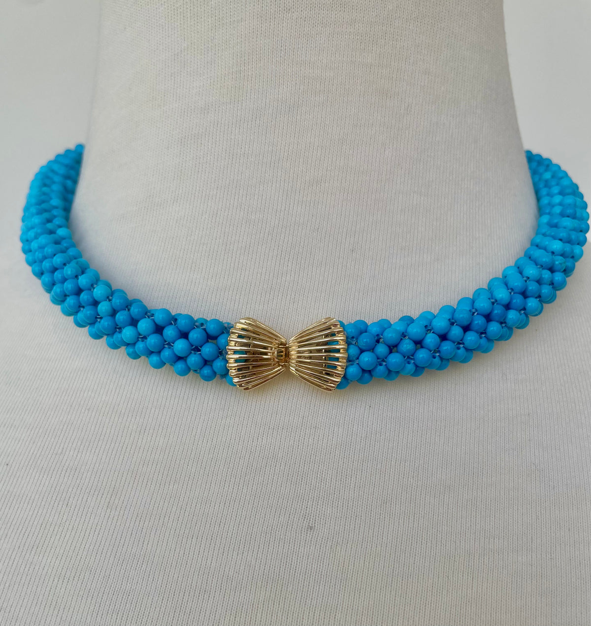 Turquoise Rope Necklace with 14k Yellow Gold