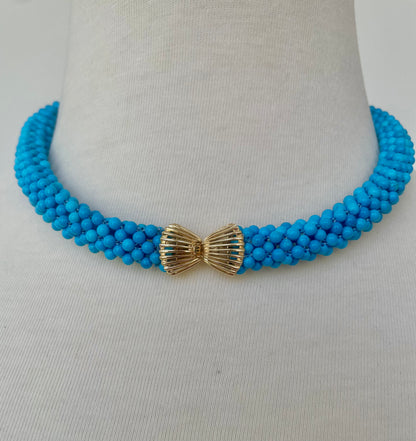 Turquoise Rope Necklace with 14k Yellow Gold