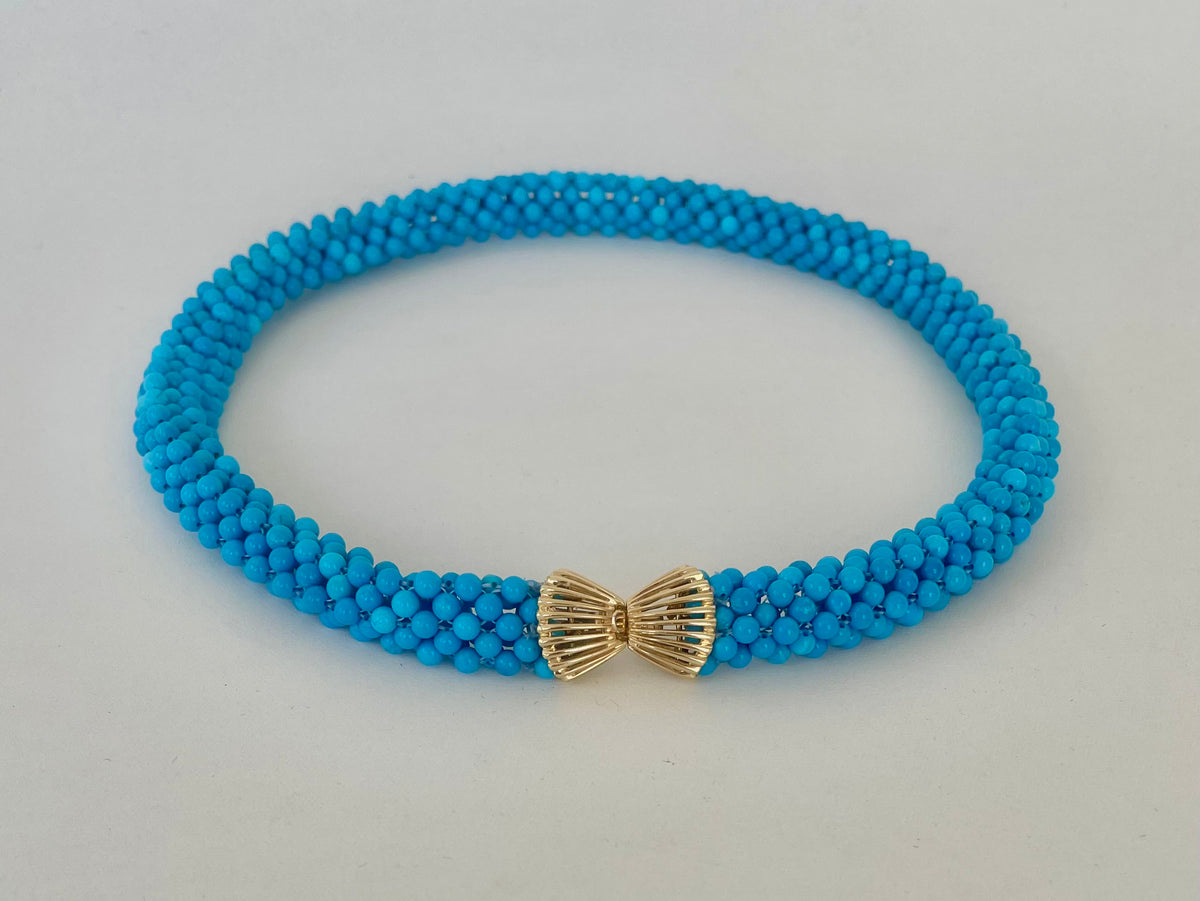 Turquoise Rope Necklace with 14k Yellow Gold
