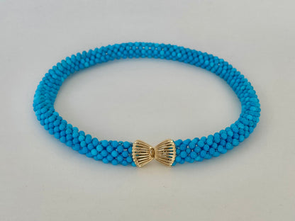 Turquoise Rope Necklace with 14k Yellow Gold