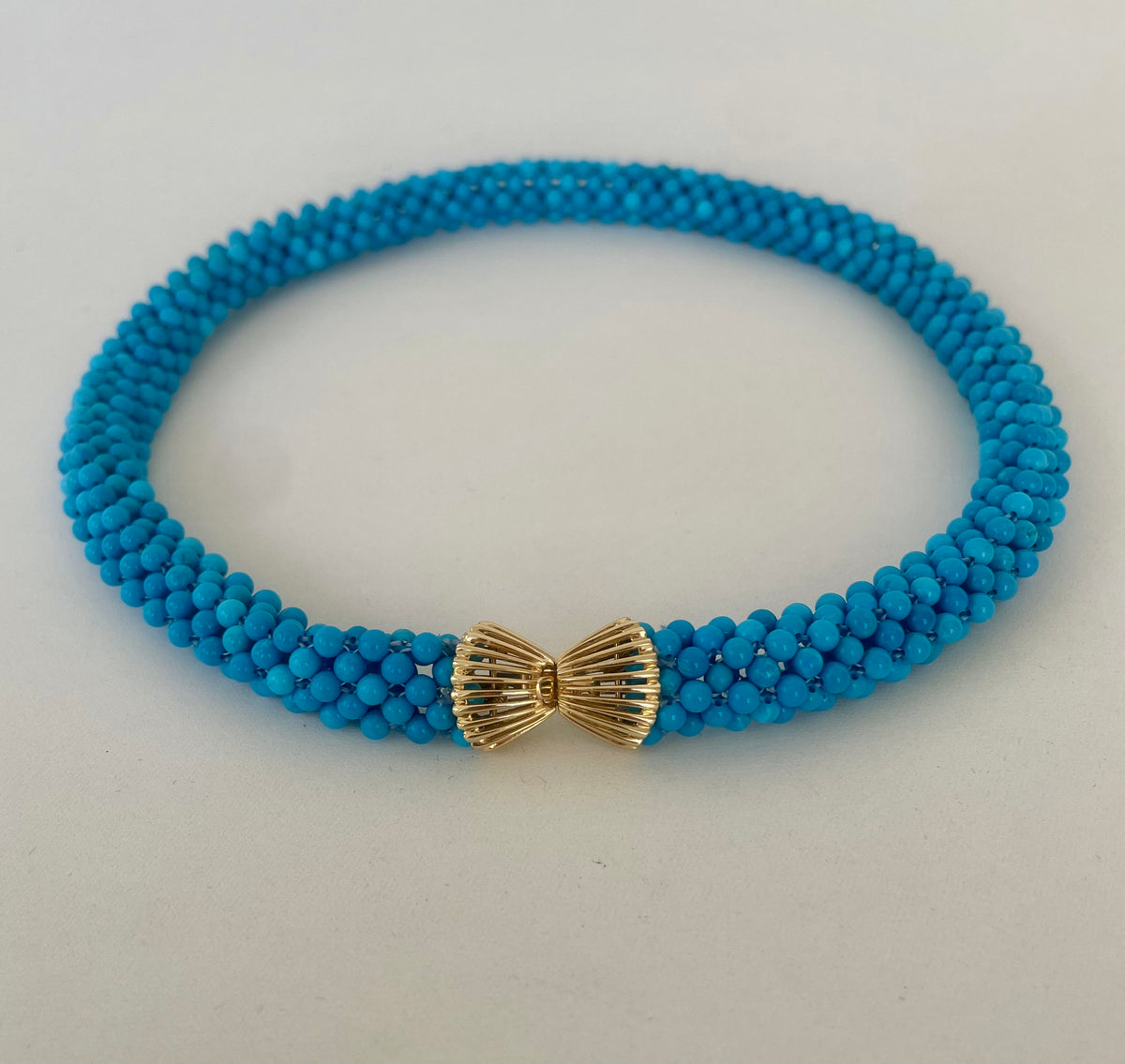 Turquoise Rope Necklace with 14k Yellow Gold