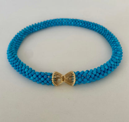 Turquoise Rope Necklace with 14k Yellow Gold