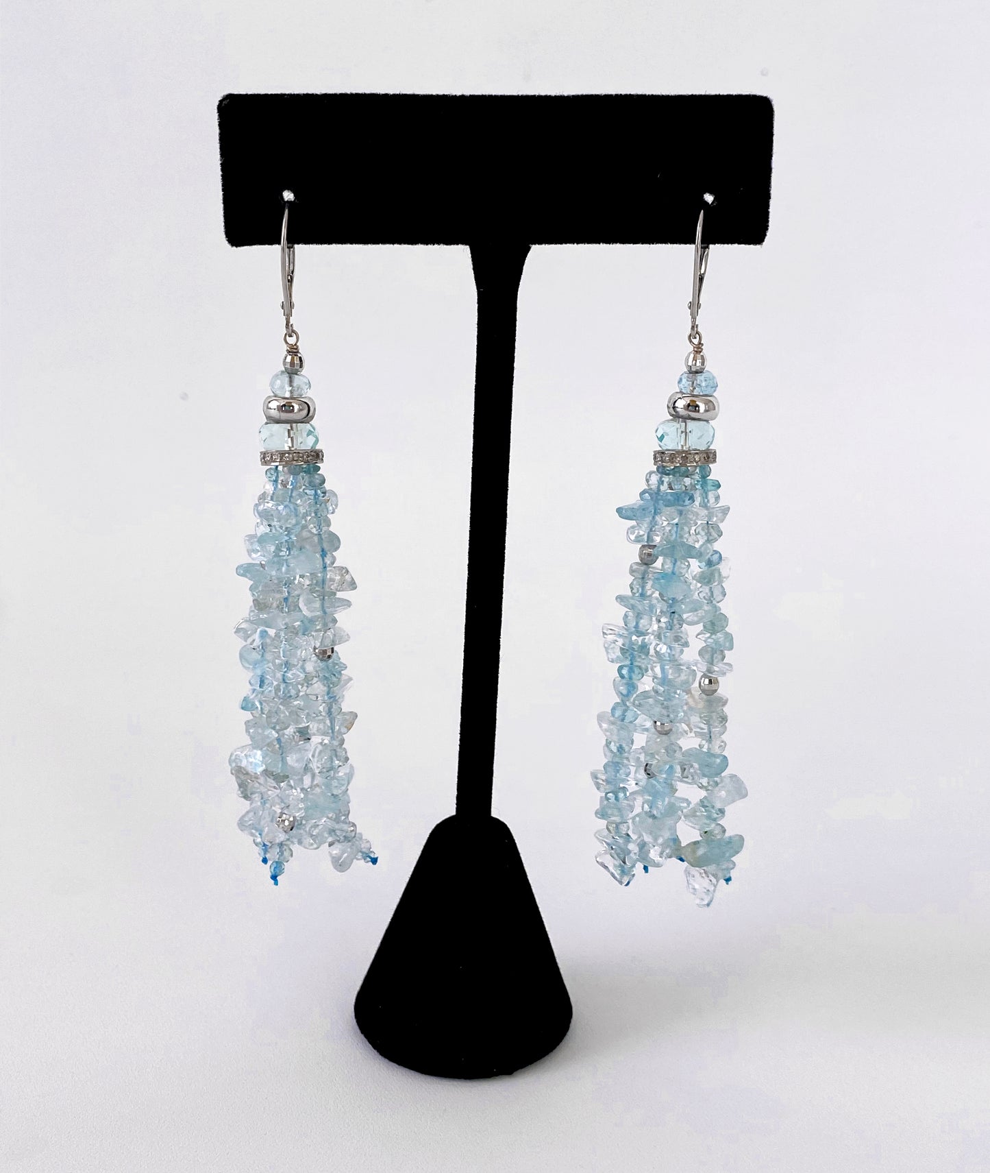 Aquamarine Tassel Earrings with 14k White Gold