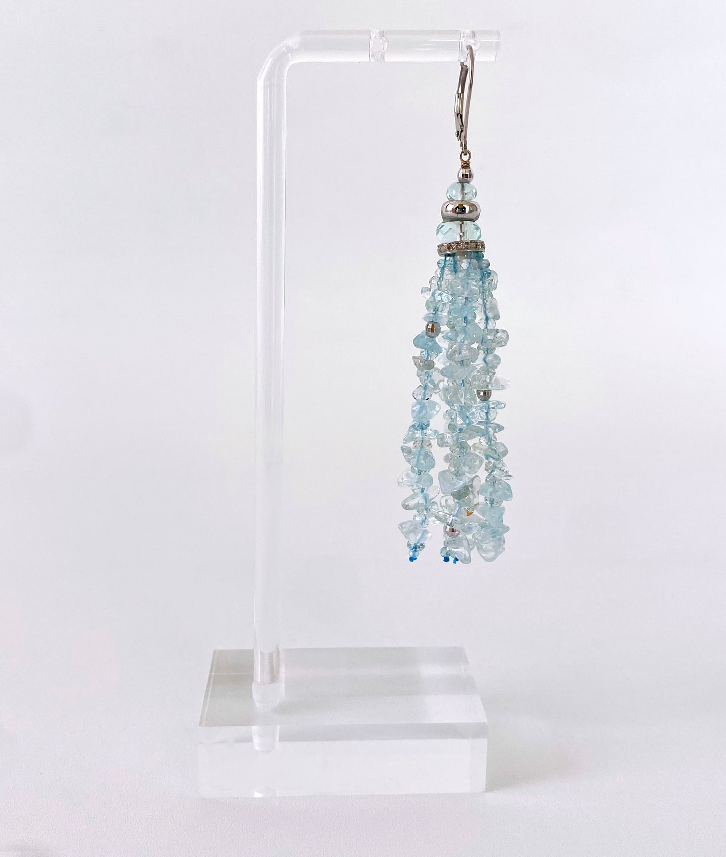 Aquamarine Tassel Earrings with 14k White Gold