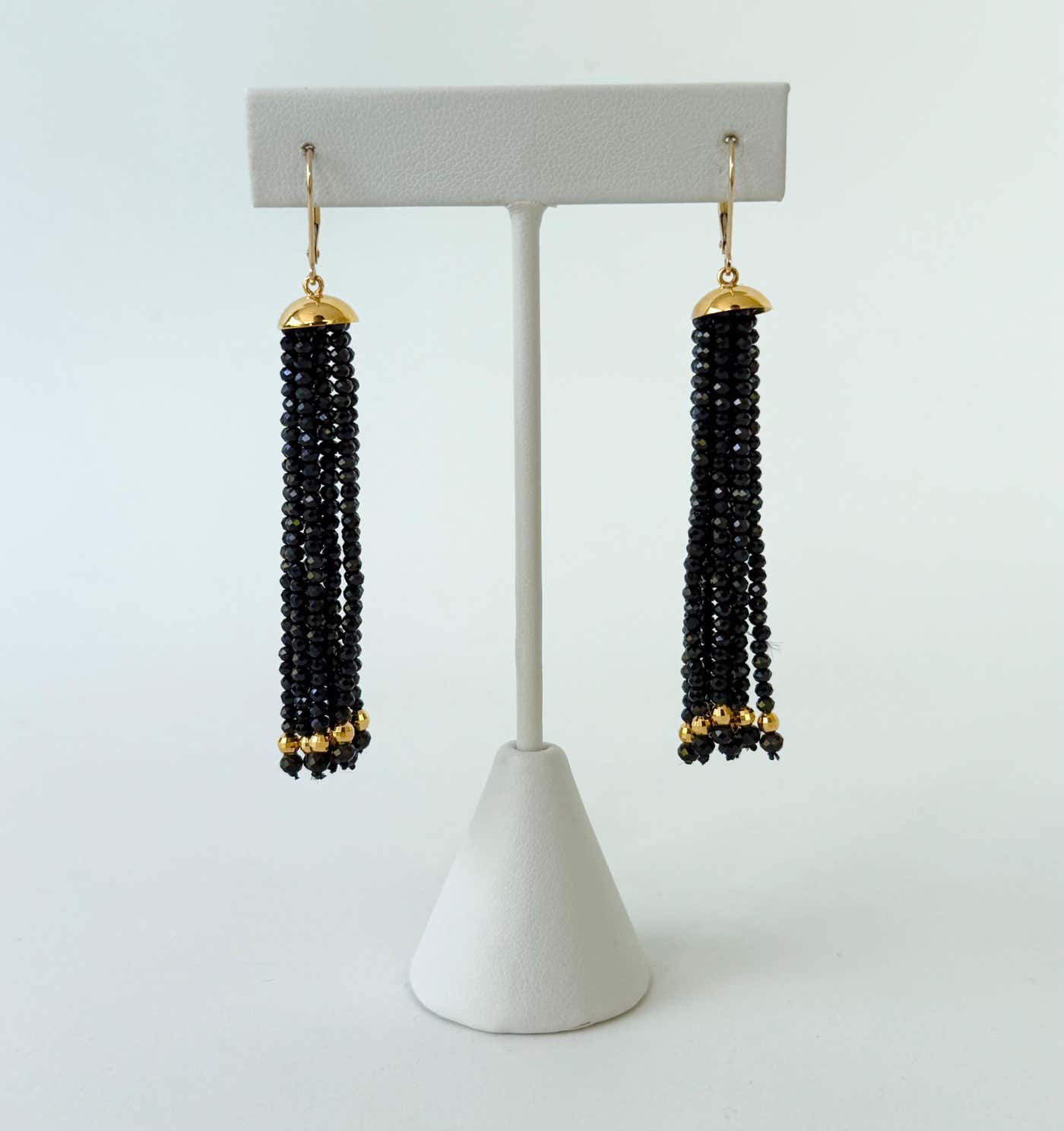 Black Spinel Dangle Earrings with Solid 14k Lever Back Hooks