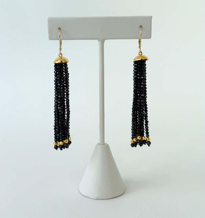 Black Spinel Dangle Earrings with Solid 14k Lever Back Hooks