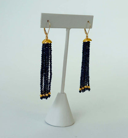 Black Spinel Dangle Earrings with Solid 14k Lever Back Hooks