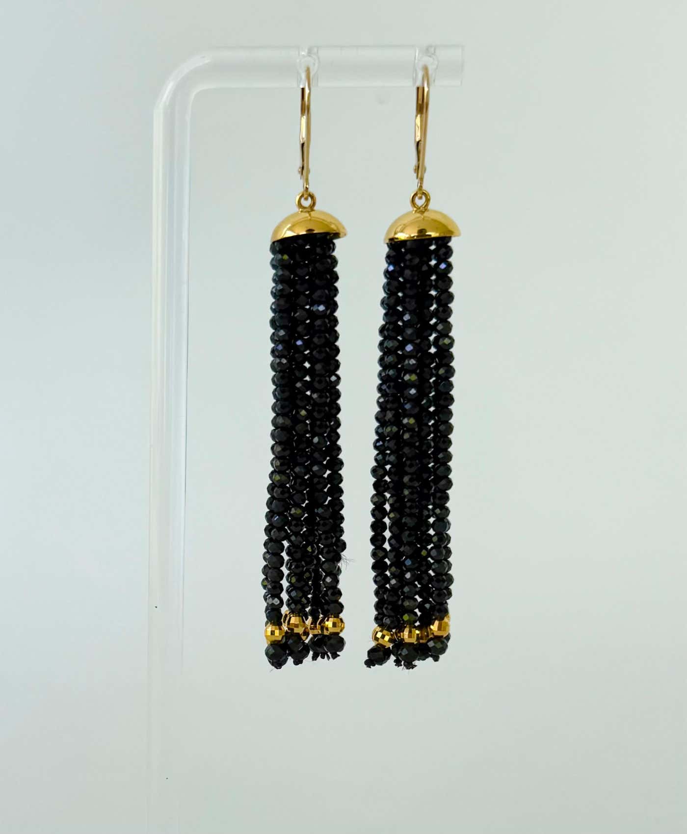 Black Spinel Dangle Earrings with Solid 14k Lever Back Hooks