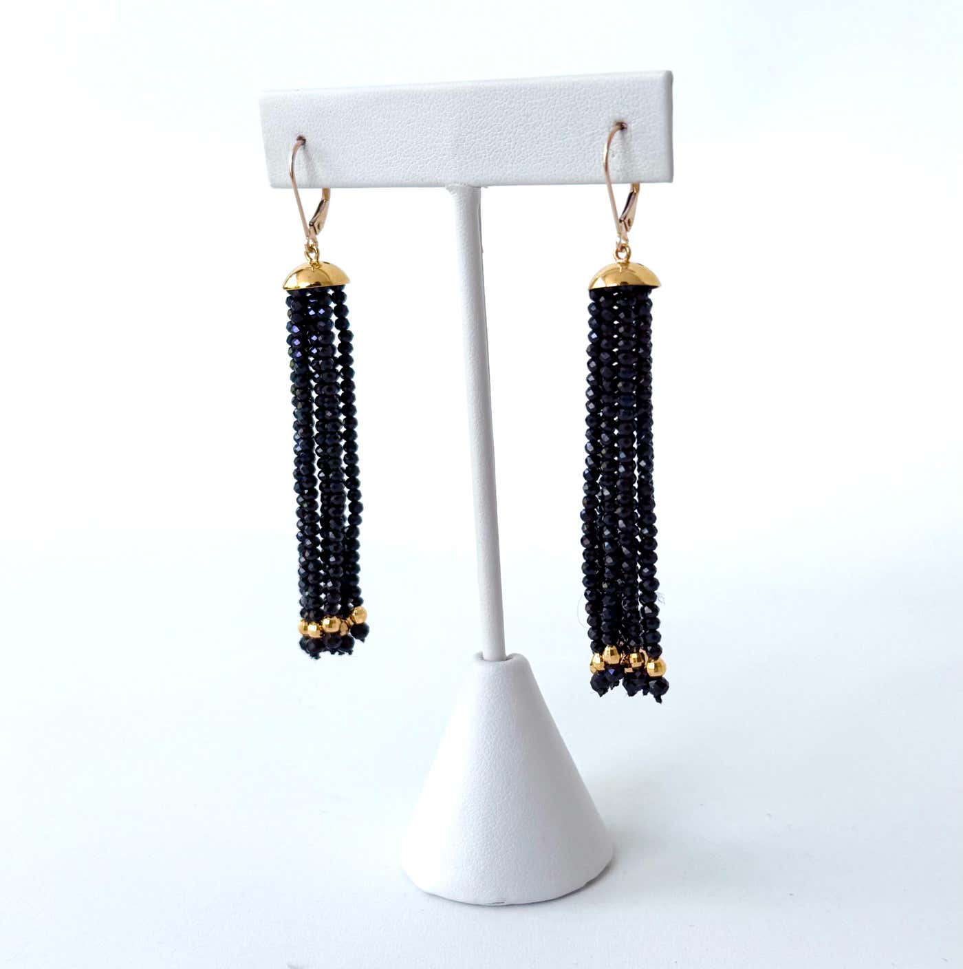 Black Spinel Dangle Earrings with Solid 14k Lever Back Hooks