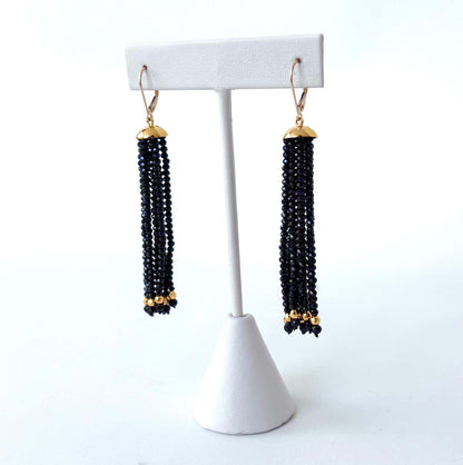 Black Spinel Dangle Earrings with Solid 14k Lever Back Hooks