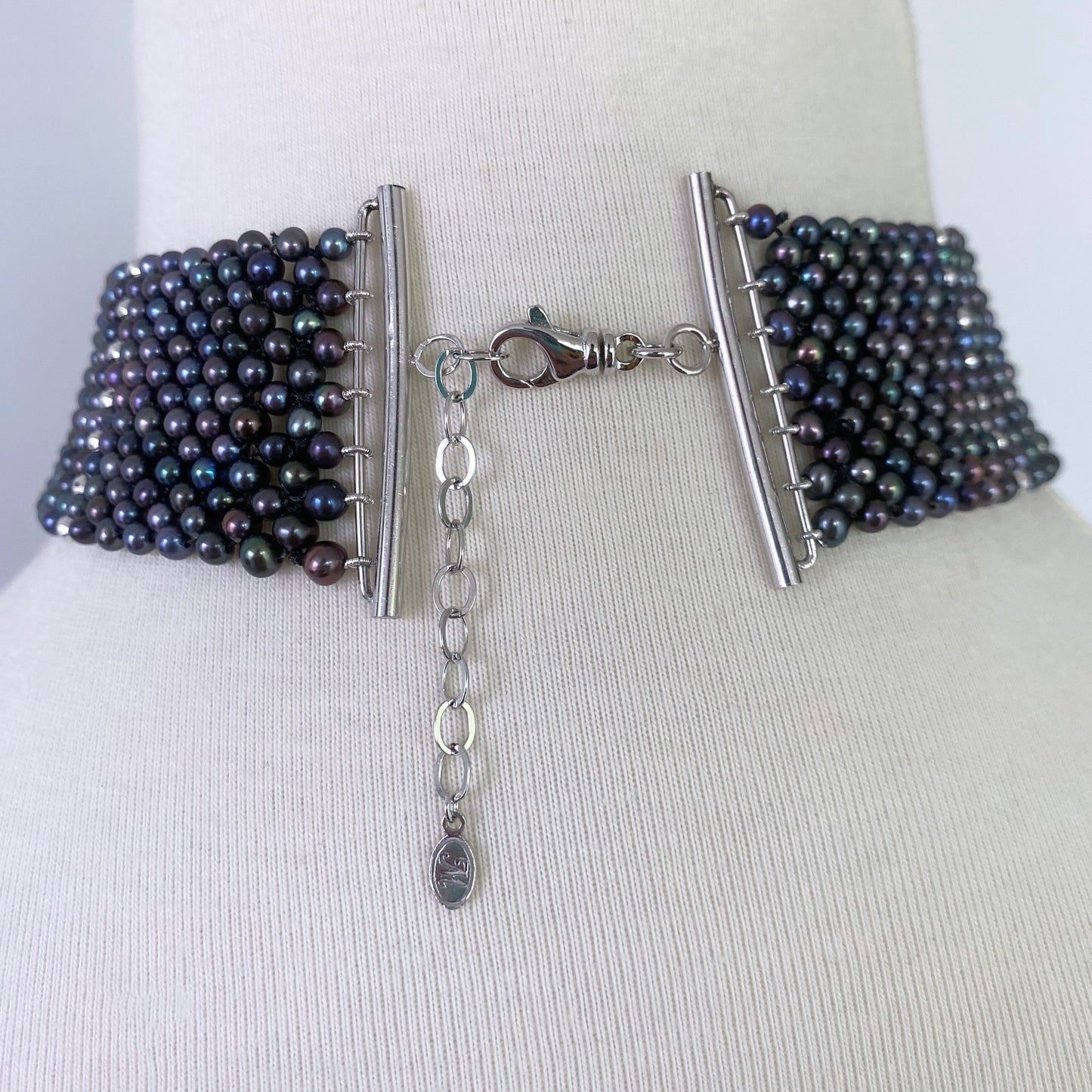 Black Pearl Adjustable Choker with Rhodium Silver Findings