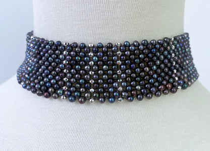 Black Pearl Adjustable Choker with Rhodium Silver Findings