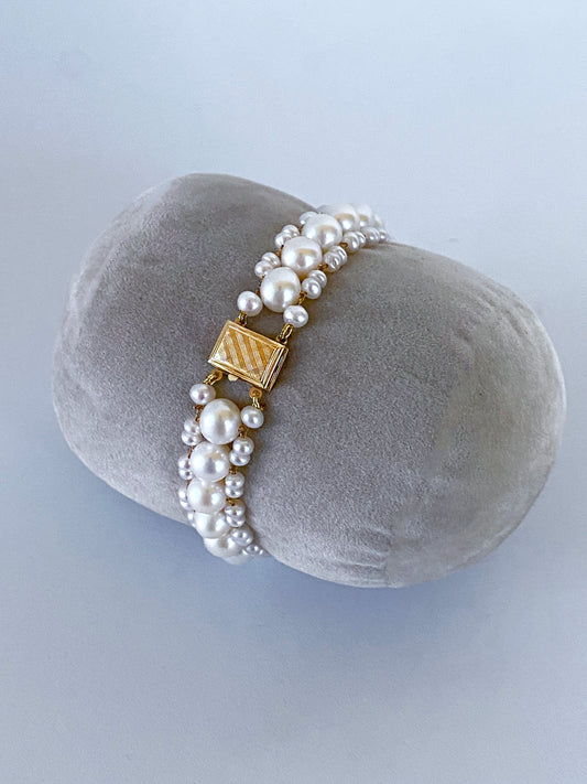 Pearl Woven Bracelet with solid 14k Yellow Gold Clasp