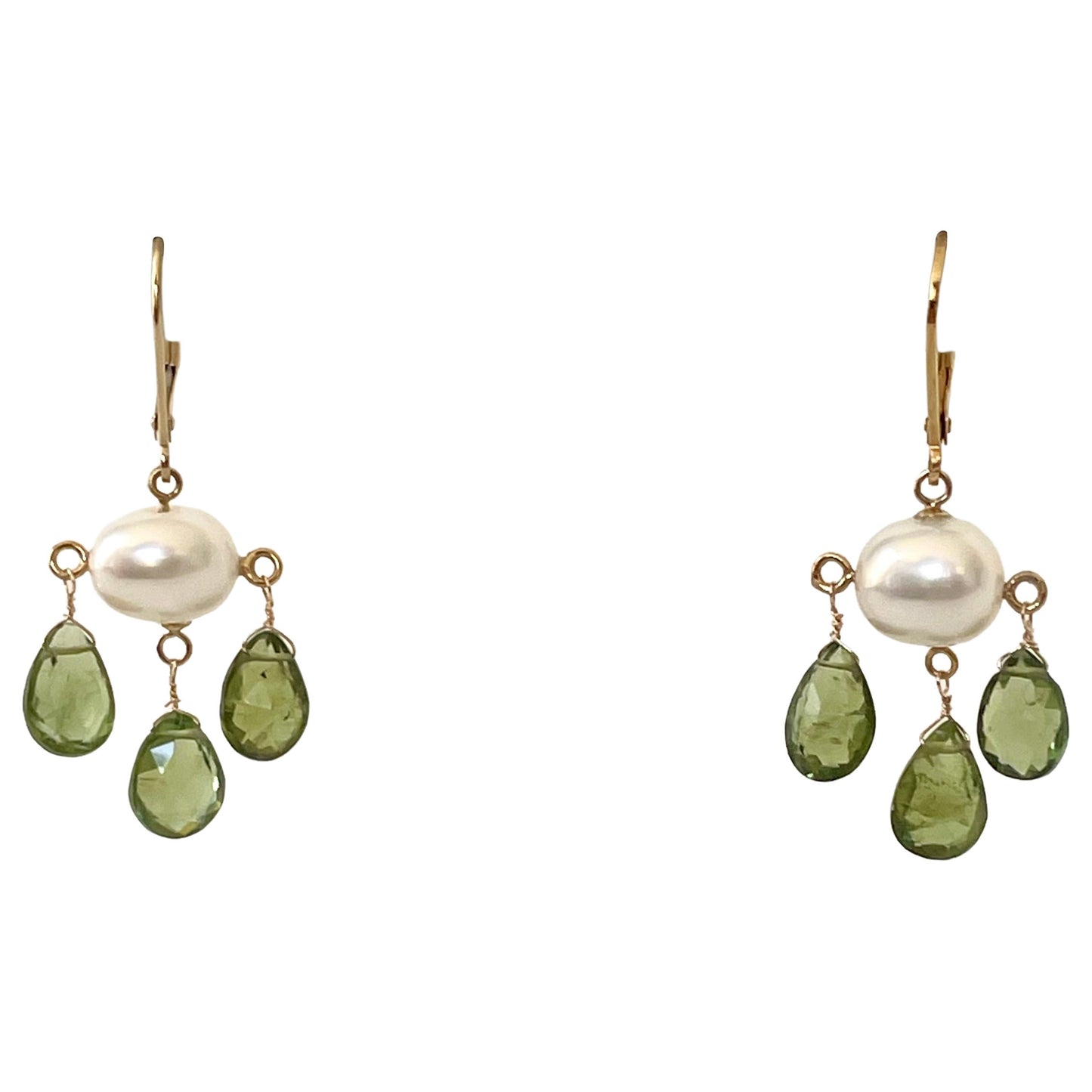 Green Tourmaline and Pearl Three Drop earring