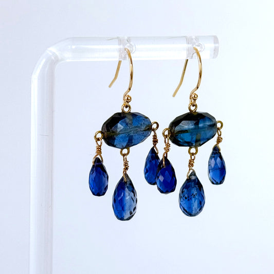 Kyanite and Solid 14k Yellow Gold Chandelier Earrings